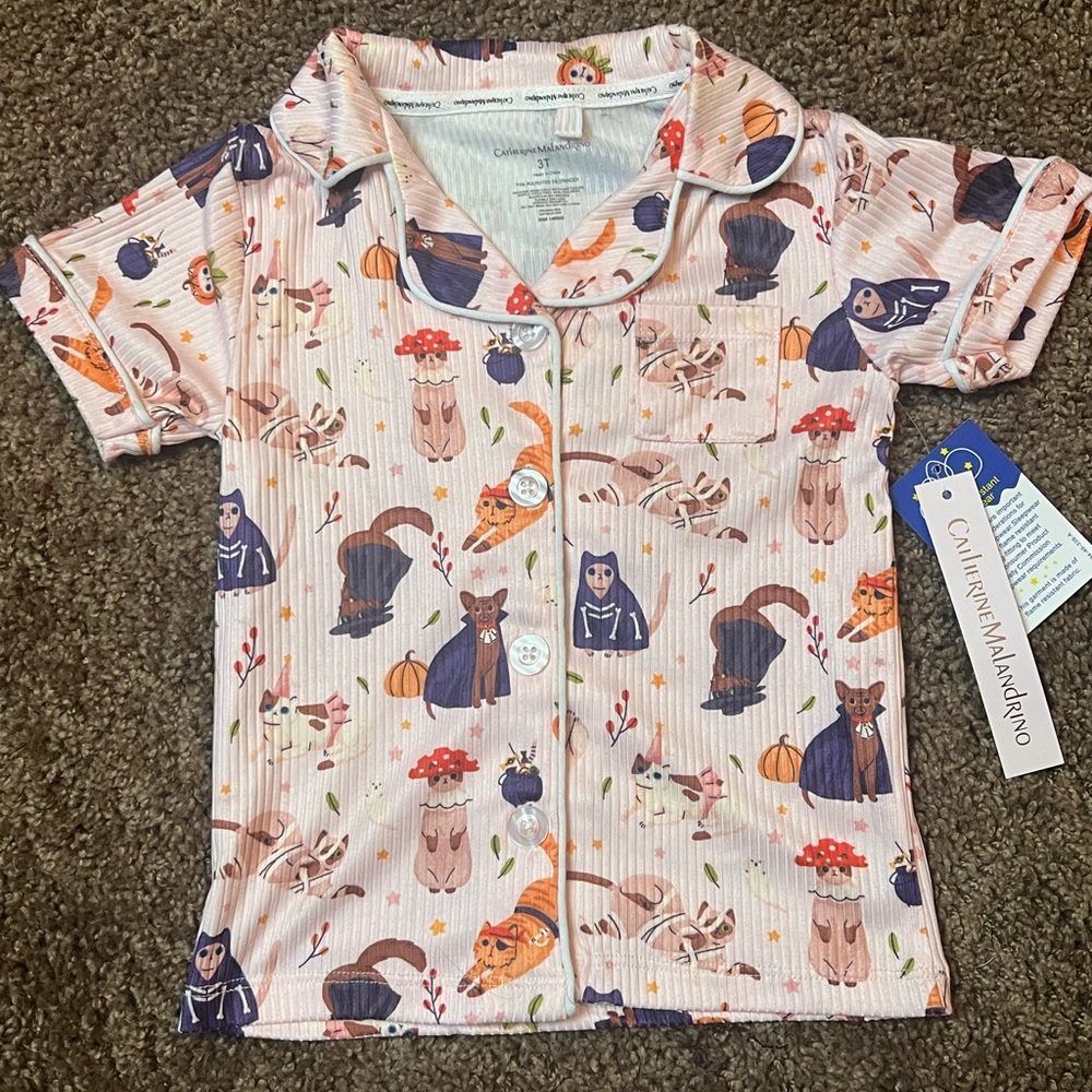 Catherine Malandrino Toddler Girl Fall Halloween Cats Pajama Top 3T